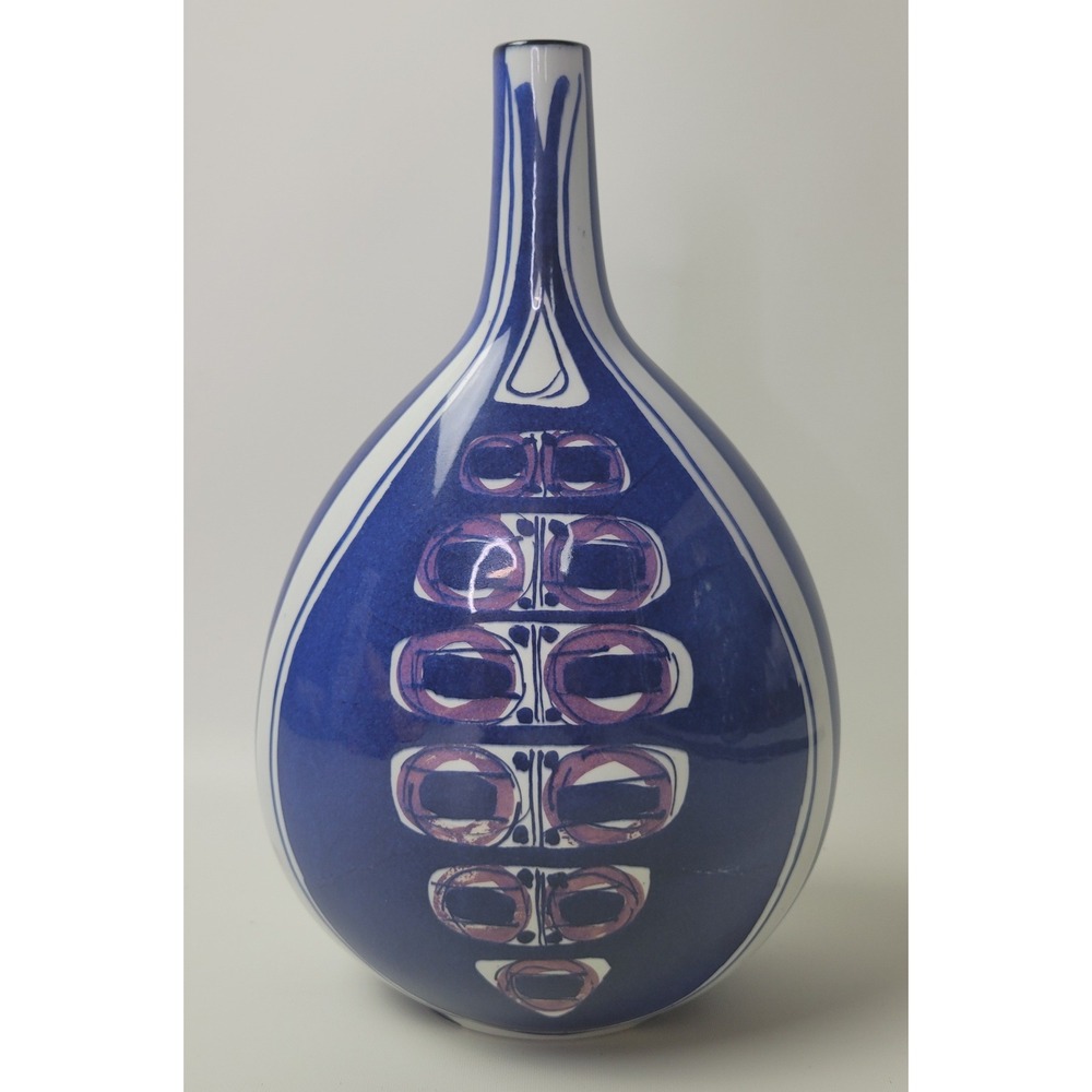 Royal Copenhagen Tenera Vase Kari Christensen Blue White Fajance Denmark Vintage